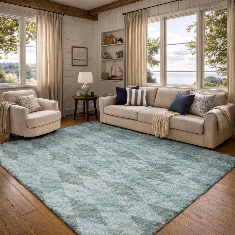 Premium Machine Washable Dream Shag ADS561 Geometric Rug, Teal, 5' x 7'6"