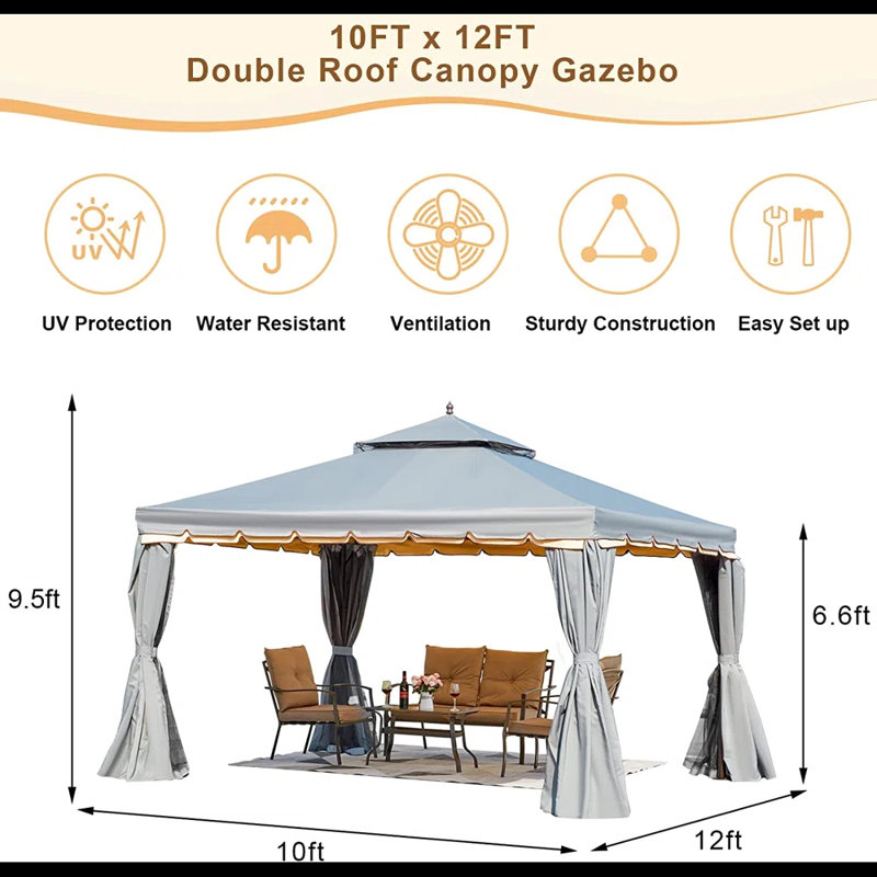 Cantarero 12 Ft. W X 10 Ft. D Metal Vault Gazebo, Gray