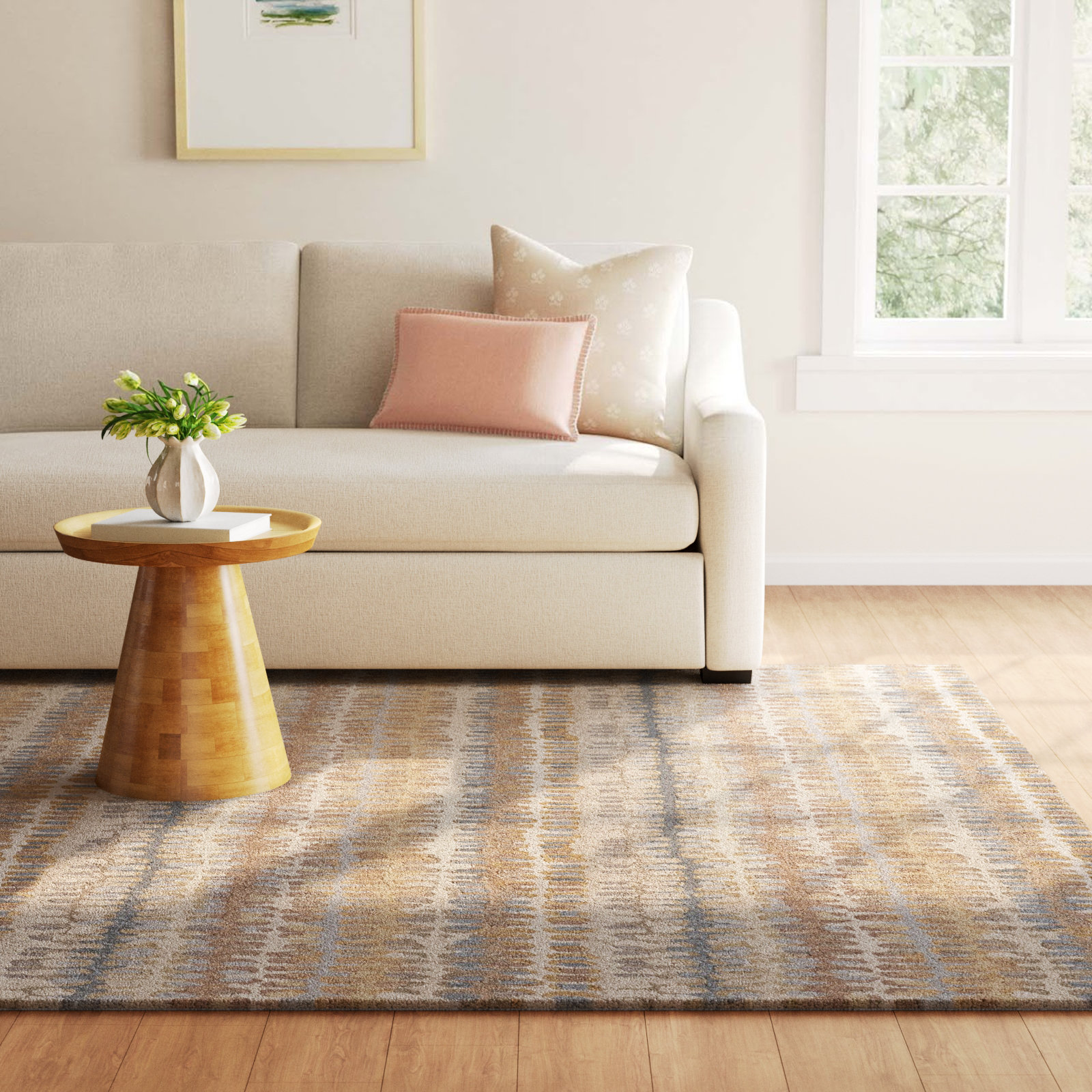 Paint Chip Natural Hand-Hooked Abstract Wool Rug, Rectangle 2' x 3'
