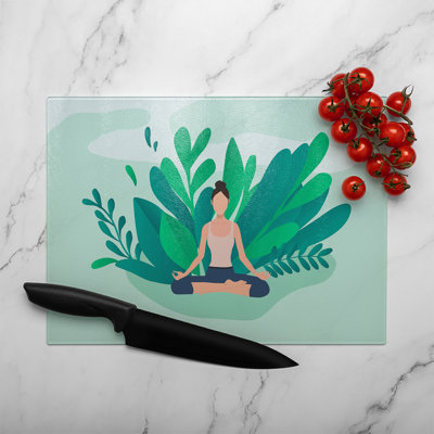 Woman Meditating Designer Glass Chopping Board