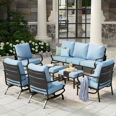 Ensemble de conversation de patio pour 9 personnes Tapasi avec chaises longues berçantes et table de foyer optionnelle