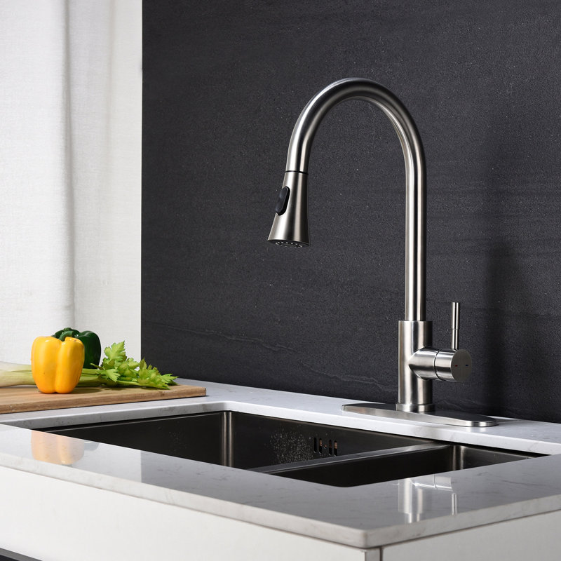 Robinet de cuisine avec douchette extractible, Nickel brossé