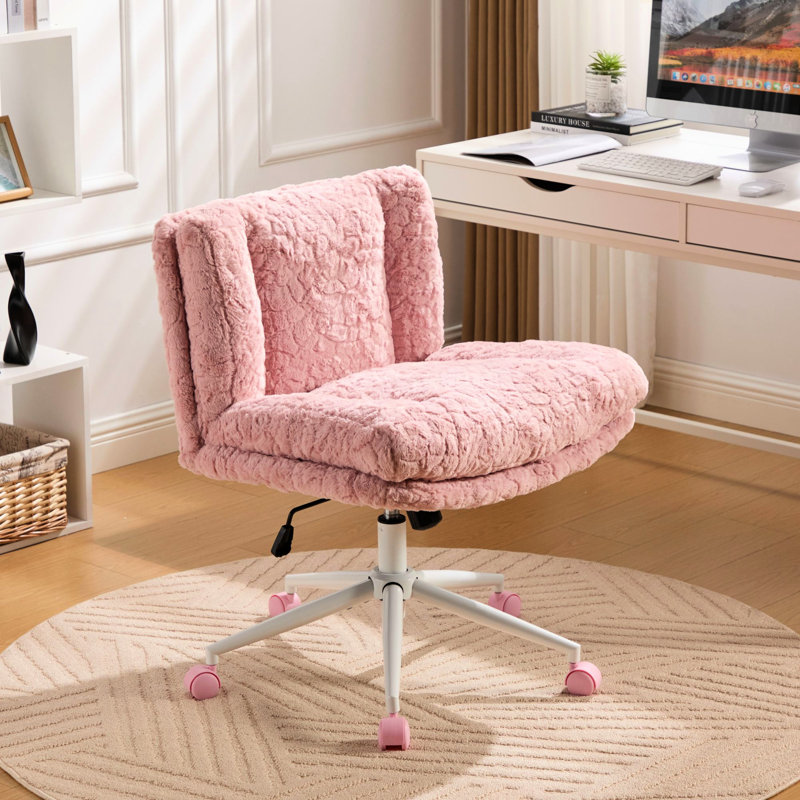 Chaise pivotante de 26,4 pouces de large, tissu synthétique d'alpaga, hauteur réglable, pour bureau et garde-robe