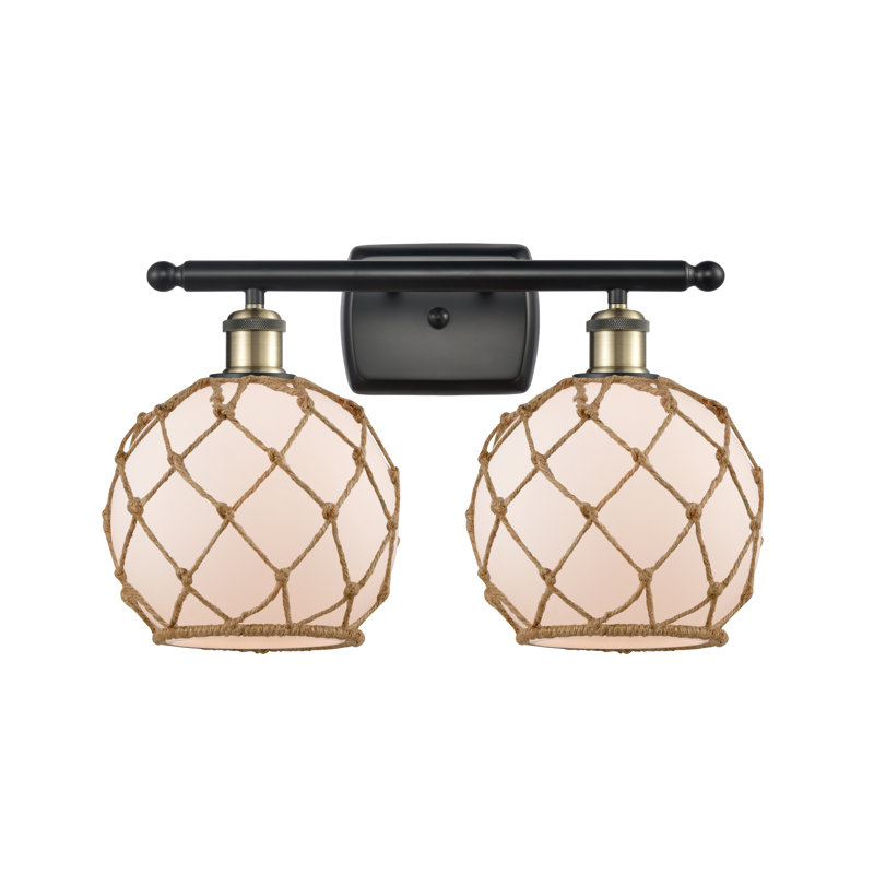 Éclairage pour salle de bain à intensité variable 2 lumières Arriola, Blanc / Brun, Laiton antique noir