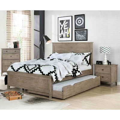 Lit gigogne double de style transitionnel, ton de bois gris, caoutchouc massif avec couchette, couleur chaude, fabrication