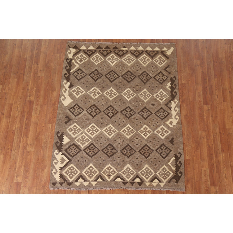 Brown Kilim Reversible Wool Area Rug 5x6
