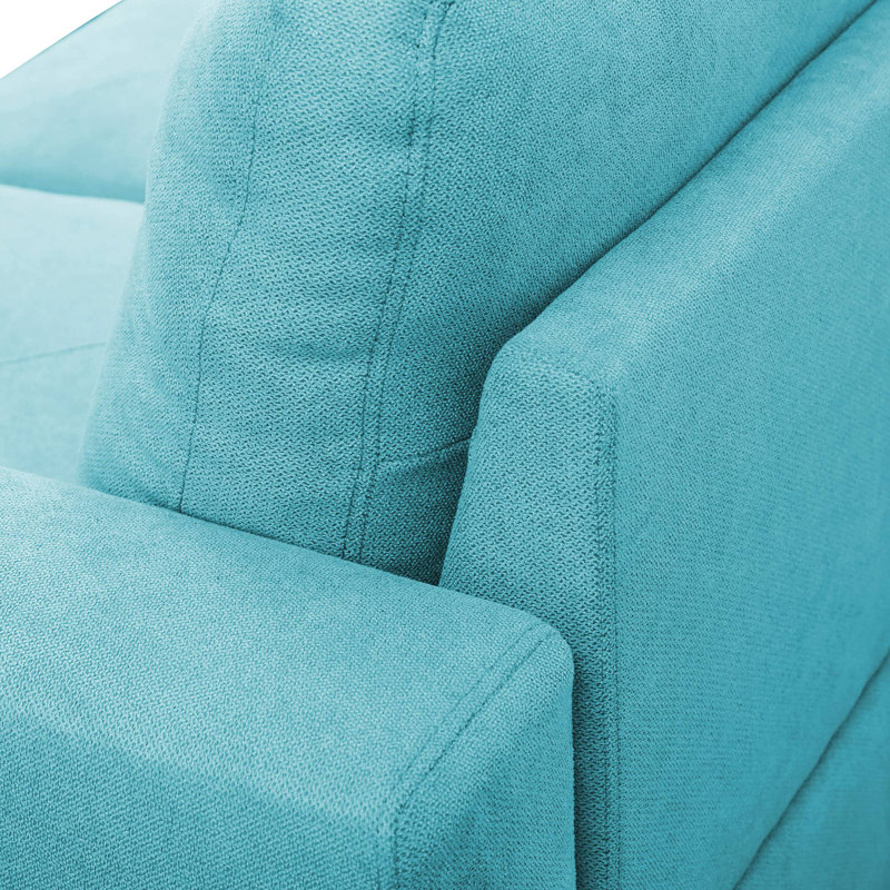 Sky blue Sackcloth Fabric L style Right Hand Facing Living Room Sofa Set, with ottoman, Blue Microfiber, Right Hand Facing