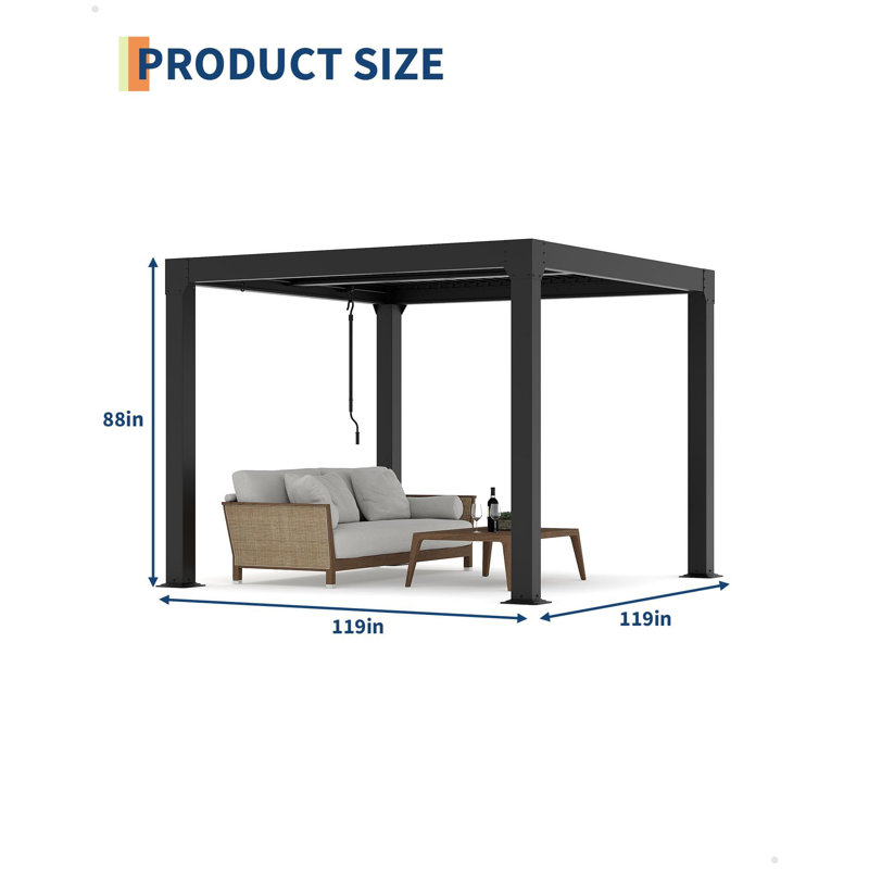 Louvered Pergola - 10'x10' Outdoor Pergolas with Adjustable Louvered Roof, Reinforced Aluminum Frame, Integrated Drainage System, Outdoor Gazebo for Deck, Patio, Backyard and Garden
