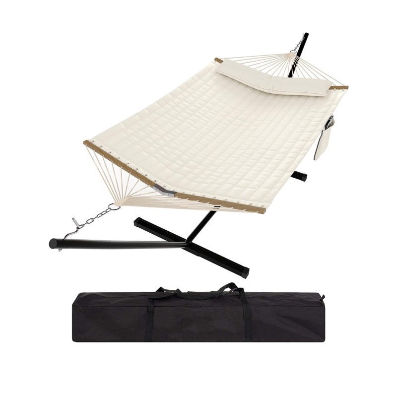 Hamac 2 places en coton avec support, hamac portatif d'une capacité de 450 lb avec sac de transport pour patio, plage, Backyar,