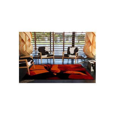 Orange Toned Figure Modern Decorative Washable Rug