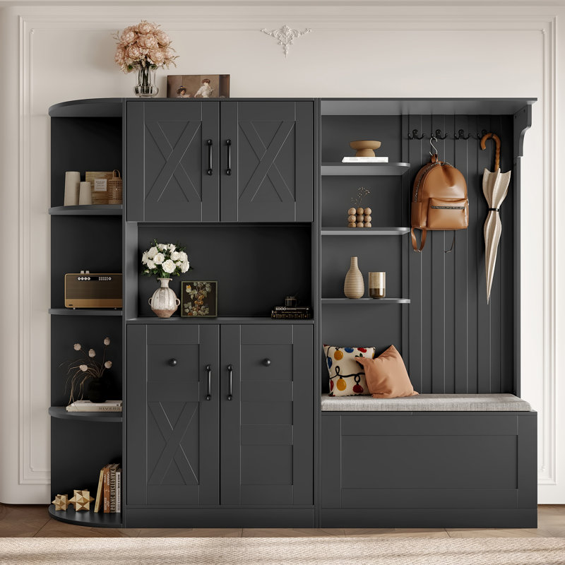 Multifunctional Left-Right Combination Hall Cabinet  With Storage And 4 Hooks, Black