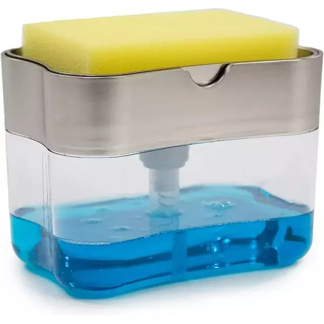Distributeur de savon à vaisselle 2-en-1 avec pompe à savon liquide Sponge Caddy Kitchen