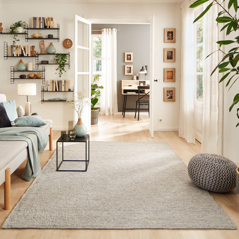 Dekyra Solid Colour Wool Hand Woven Area Rug, Square 200cm