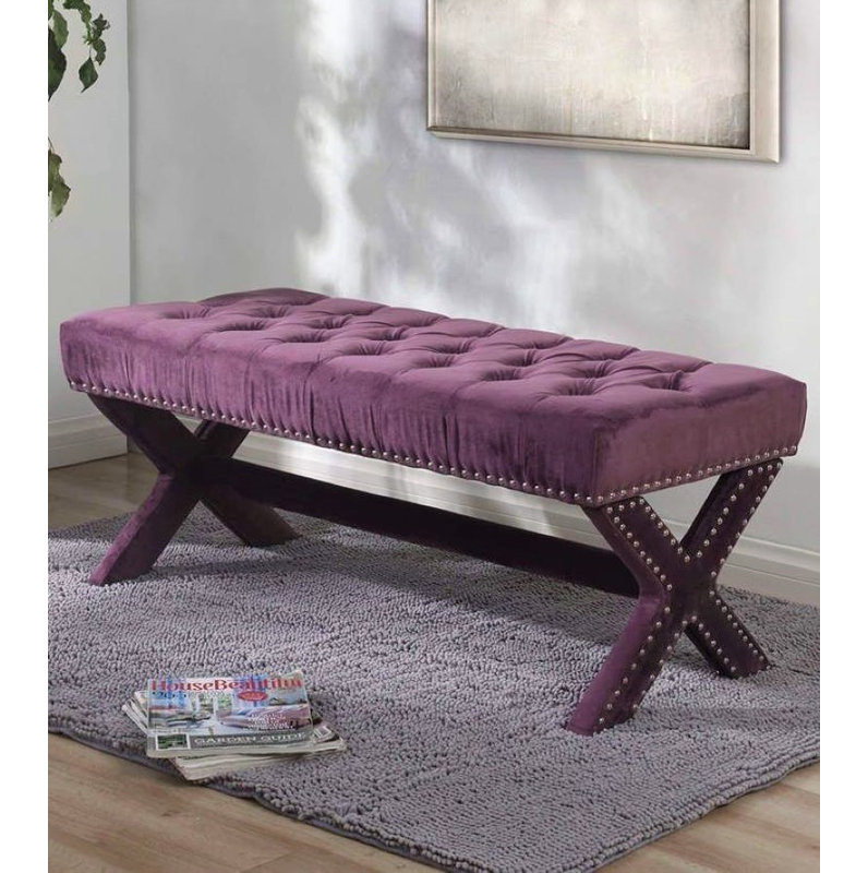 Halsey 120cm Wide Tufted Solid Colour Pouffe Ottoman, Purple