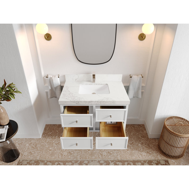Roswell flottant 36 po X P 22 po D Meuble-lavabo simple avec 2 po Quartz, Calacatta Nuvo
