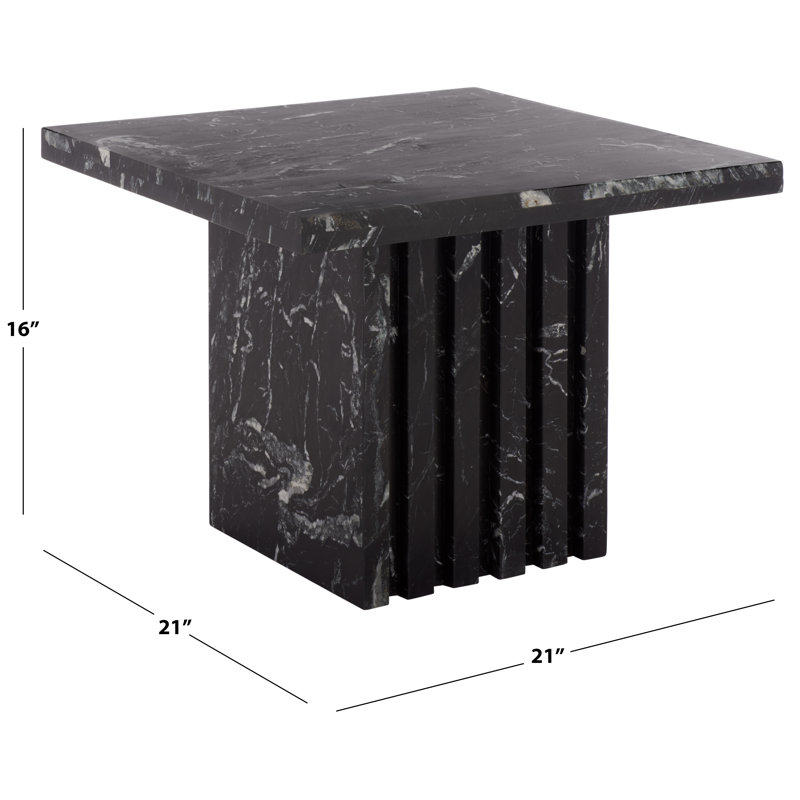 Pristina Tall Square Marble Accent Table, Black, 16" H x 21" W x 21" D