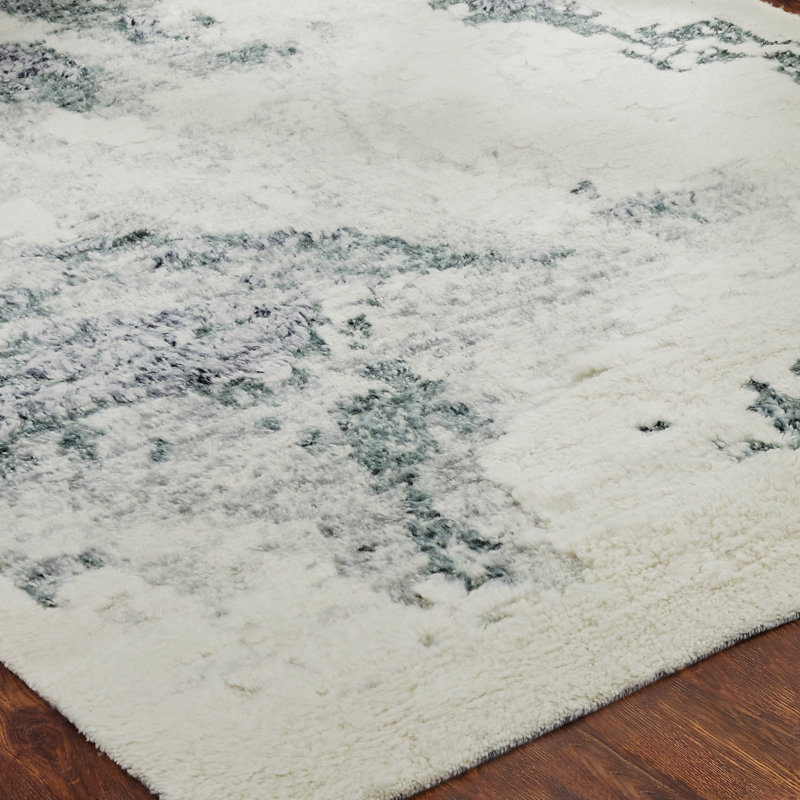 Dereks Hand Knotted Wool Abstract Area Rug, Rectangle 5' x 7'