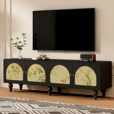 Walnut Wood TV Stand with Storage Cabinets