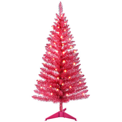 Arbre de Noël rouge de 4 pi avec 50 lumières chaudes et 122 pointes pour la décoration d'appartements ou de bureaux dans des espaces compacts