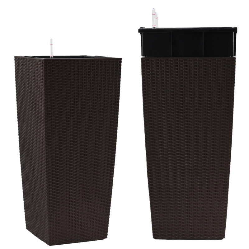 30 In. H X 15 In. W Plastic Planter Pot, With Self-watering Drainage Holes, Brown