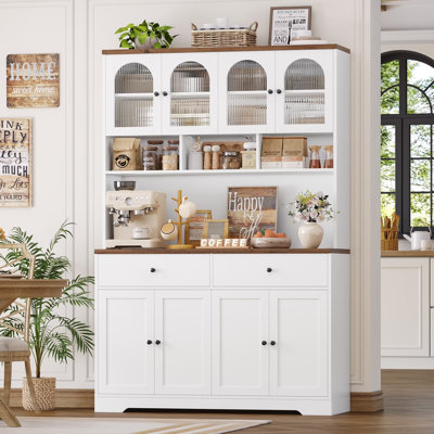 71.1"H Large Kitchen Pantry Cabinet with Charge Station, Food Pantry with Microwave Shelf