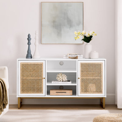 Hance 47 Inch Mid Century Modern White TV Stand with Adjustable Shelf for Living Room