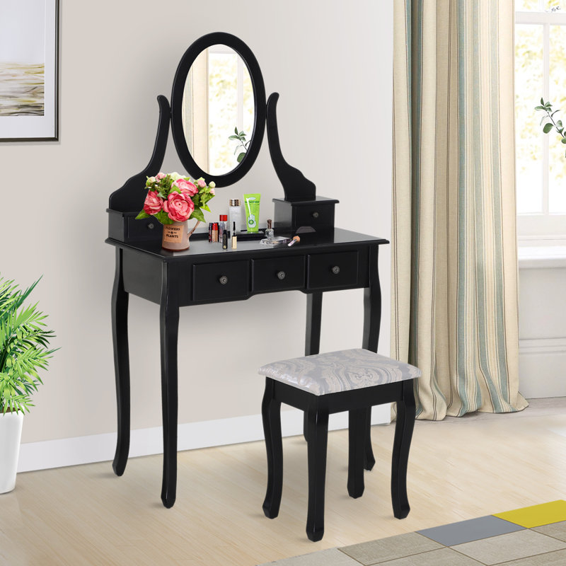 Meuble-lavabo de maquillage en bois avec miroir Heiser, Noir