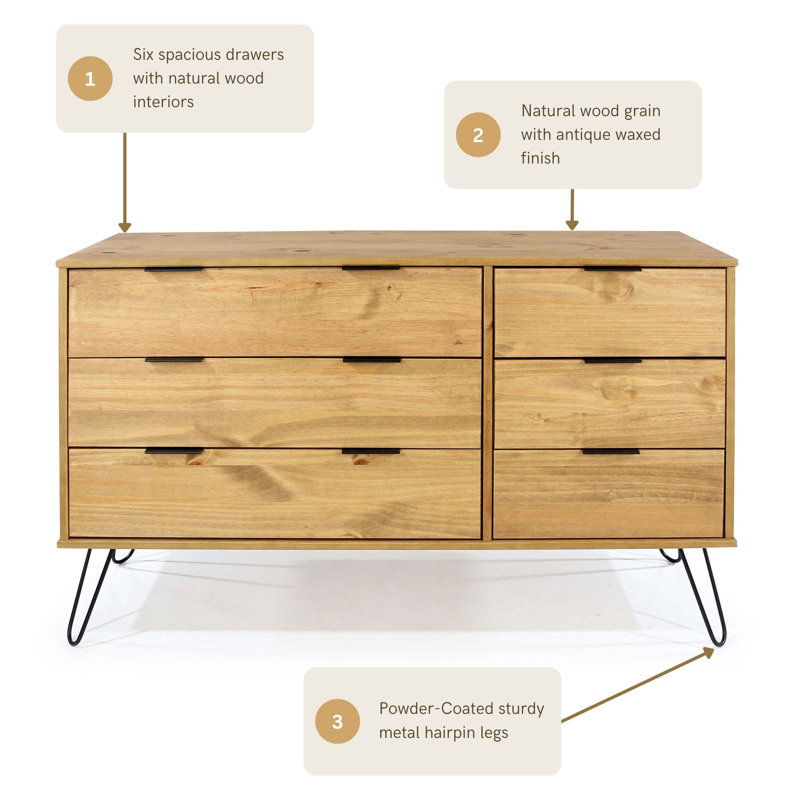 Cashel 3+3, 6 Drawer Wide Chest of Drawers
