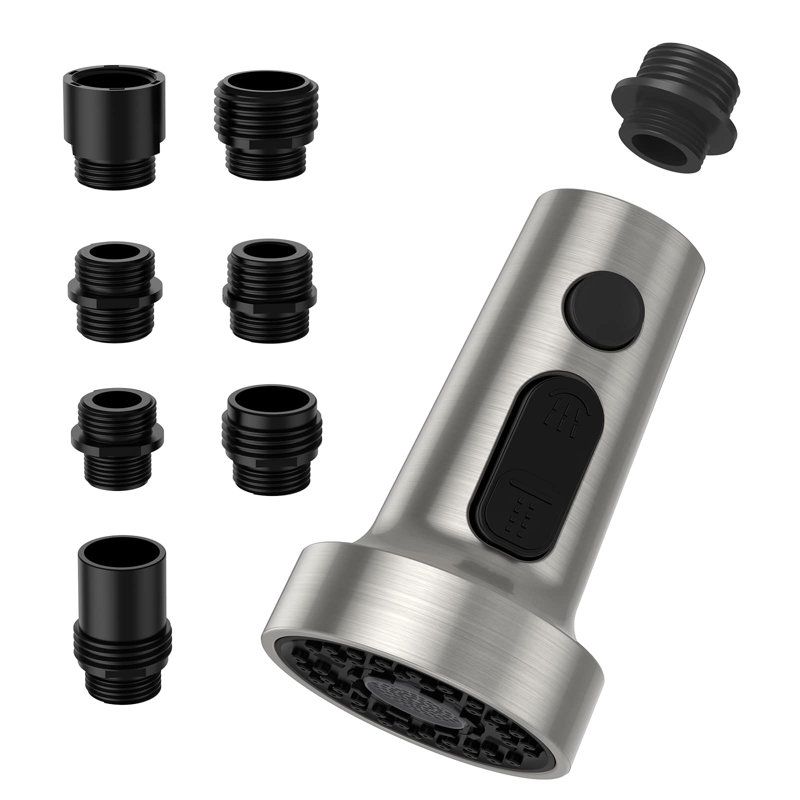 Remplacement de la tête de robinet de cuisine à ressort pour robinet de cuisine, 3 modes et 7 adaptateurs au fini nickel brossé