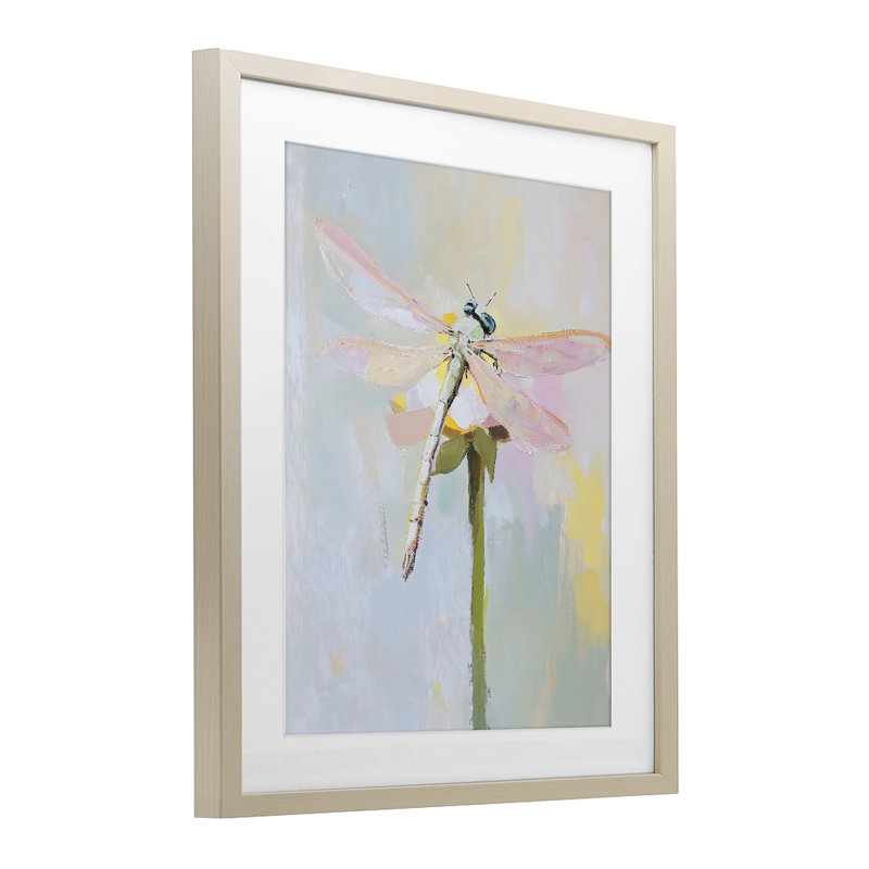 «Pastel Dragonfly Landing», reproduction imprimée sous verre, conception de The Prints Vibe, 16 x 13