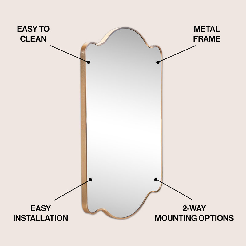 Louisa 24 in. W x 36 in. H Medium Scalloped Rectangular Metal Framed Wall Mirror for Bathroom Vanity or Entryway, Gold, Gold