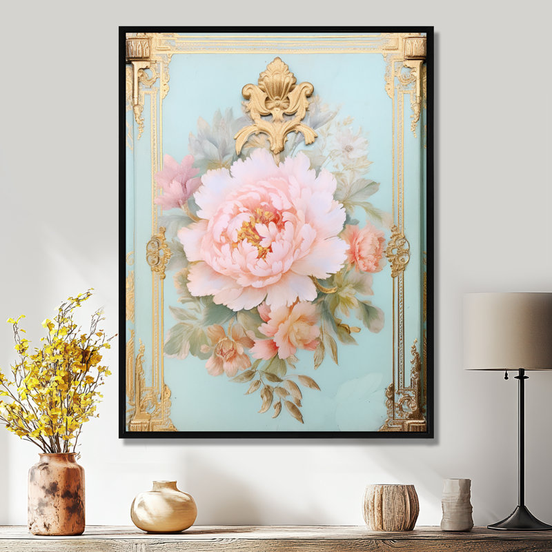 Baer - pivoine, art mural, Cadre flottant noir, bois massif, H 32 po x l 16 po