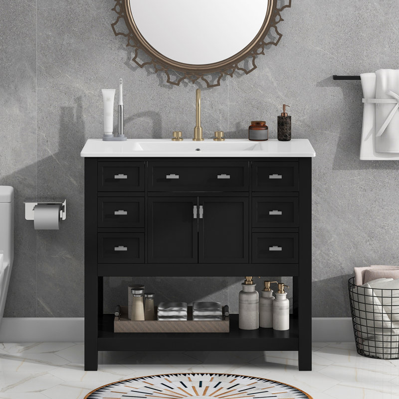 Meuble-lavabo 36 po avec lavabo supérieur, Noir