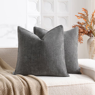 Soft Textured Slub Chenille Solid Cushion Cover Cozy Neutral Farmhouse Decorative Pillow Covers (Set of 2)