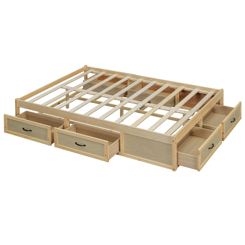 Platform Bed With 6 Storage Drawers, Antique Natural, Full