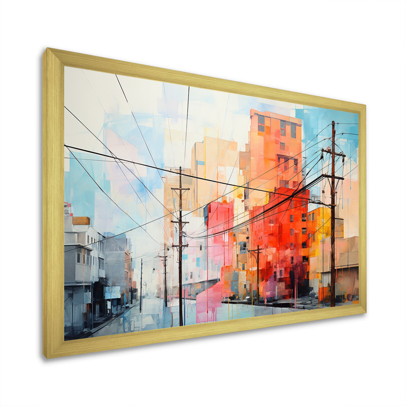 Minimalisme, lignes électriques, veines de la ville, H 12 po x l 20 po x P 1 po, Cadre doré simple