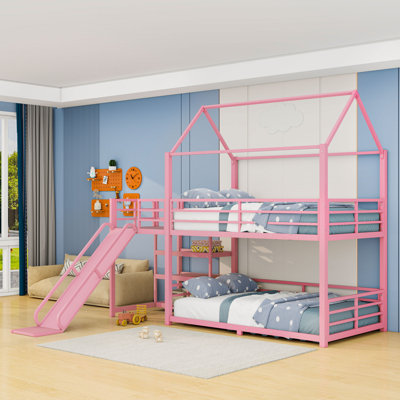 Metal Bunk Bed with Slide and Stairs