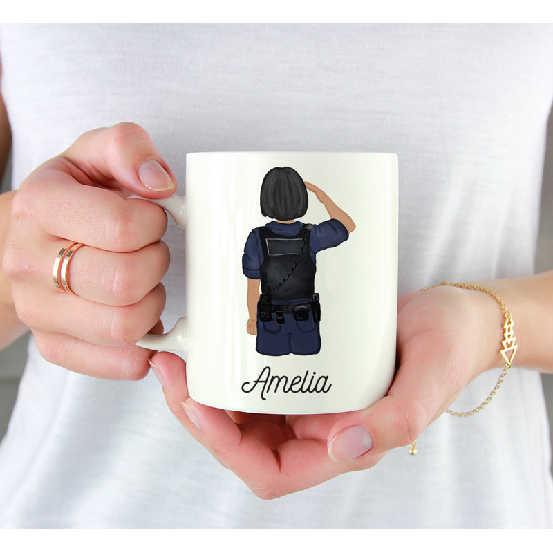 Tasse à café personnalisée, Jaune / noir, femme, agent de police 22, Oui
