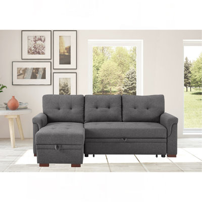 Canapé-lit modulaire réversible 84 po en lin gris foncé avec méridienne de rangement
