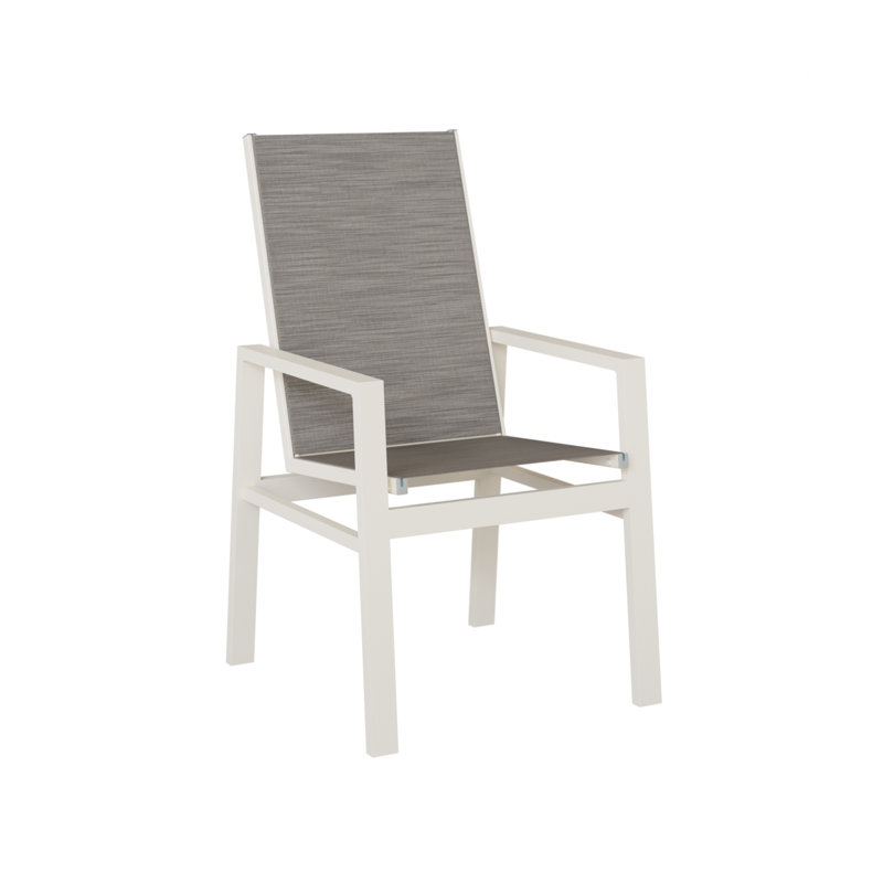 Chaise de salle à manger à haut dossier en aluminium blanc mat Berlin Pearl, Mica perle, Aluminium blanc mat