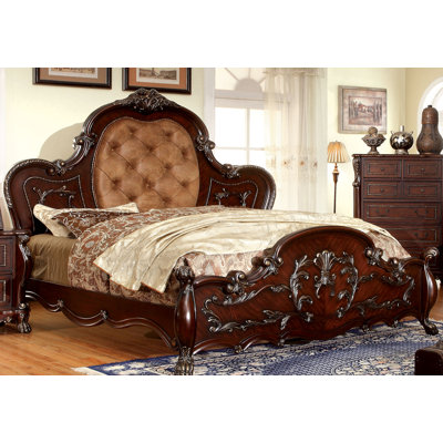 Lit tapissier standard en bois massif et capitonné Lancaster