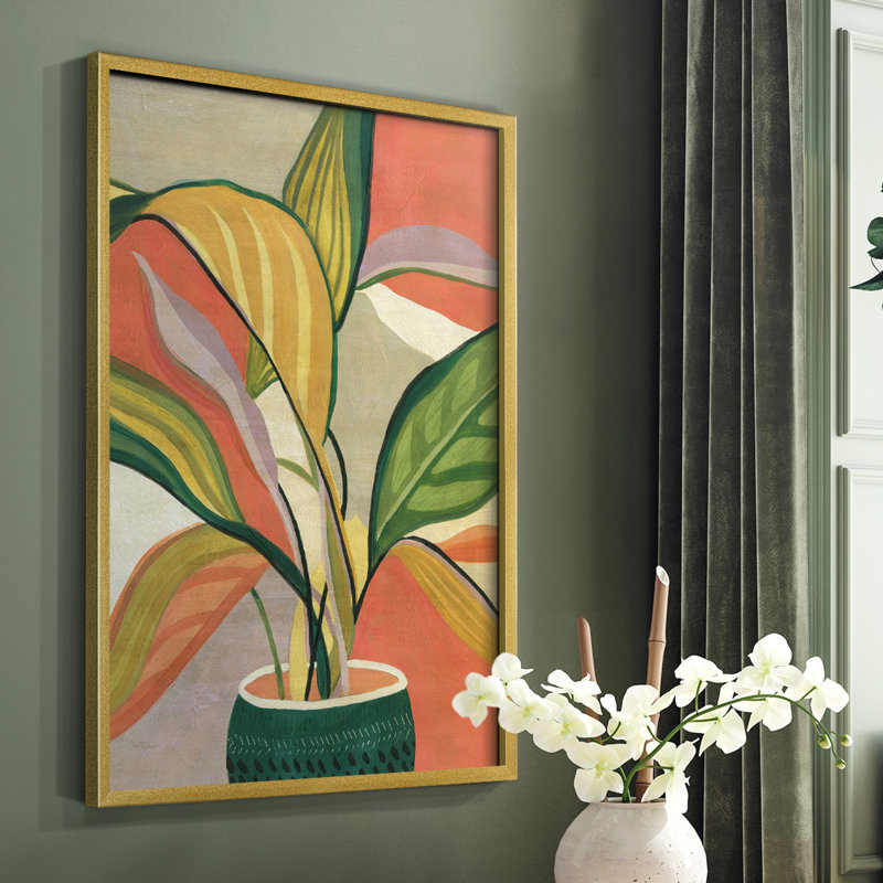 «Pots Bird of Paradise», reproduction encadrée en bois massif, Or, H 28 po x l 22 po