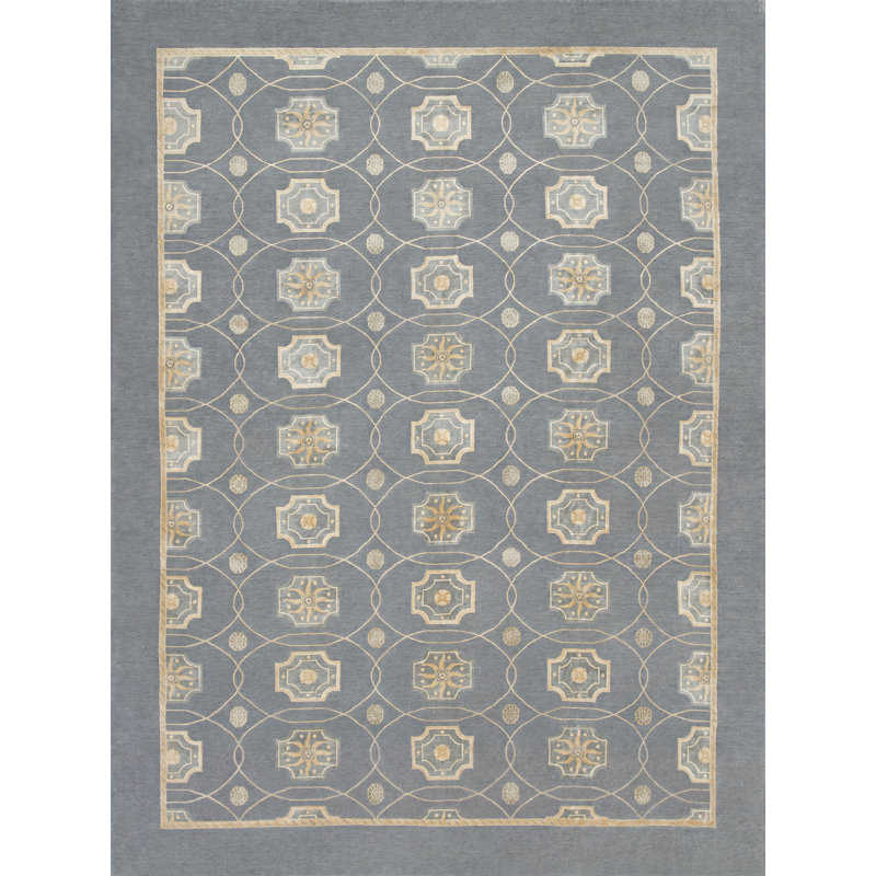 Classic Hand Knotted Geometric Shapes Area Rug, Rectangle 5' x 8'