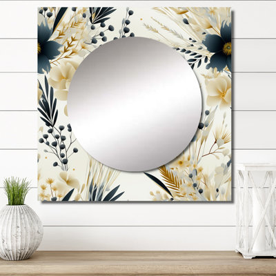 Fleurs neutres décoratives - miroir mural bohémien et éclectique carré pour salle de bain