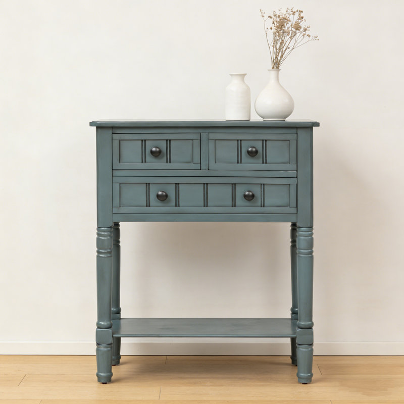 Console étroite étroite avec rangement - 3 tiroirs pour le salon, H 31,1 po x l 23,7 po x P 13 po, Marine