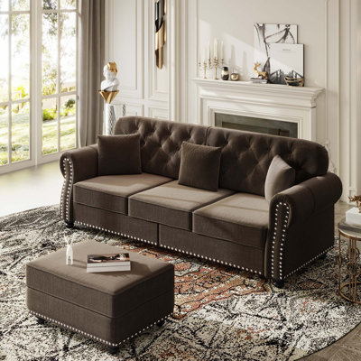 Luxury Velvet Chesterfield Sofa with Button Tufting and Rolled Arms