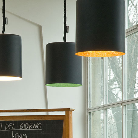 1 - Light Black Drum Pendant, Black/Gold
