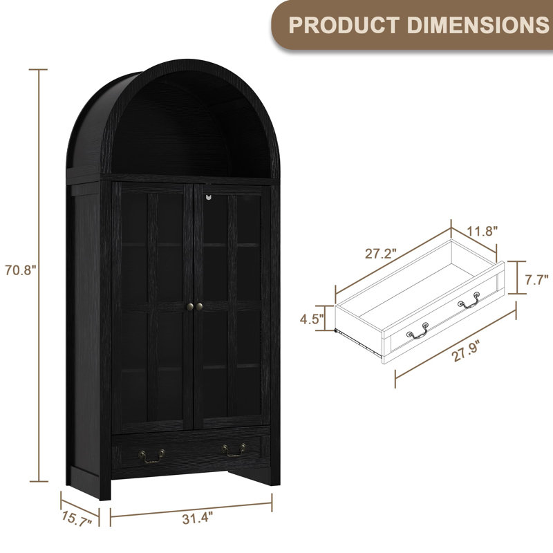 71" Tall Freestanding Pantry Storage Cabinet, Black