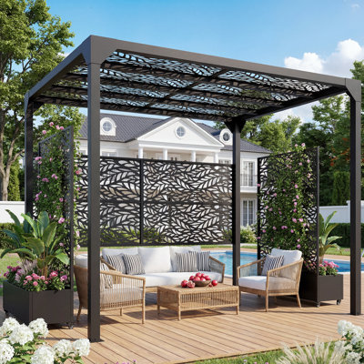 10 X 8 Ft Metal Pergola Set With  2 Rectangular Metal Planter Box With Trellis