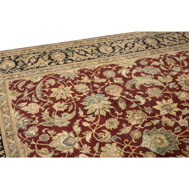 Tapis rouge et noir noué à la main de haute qualité